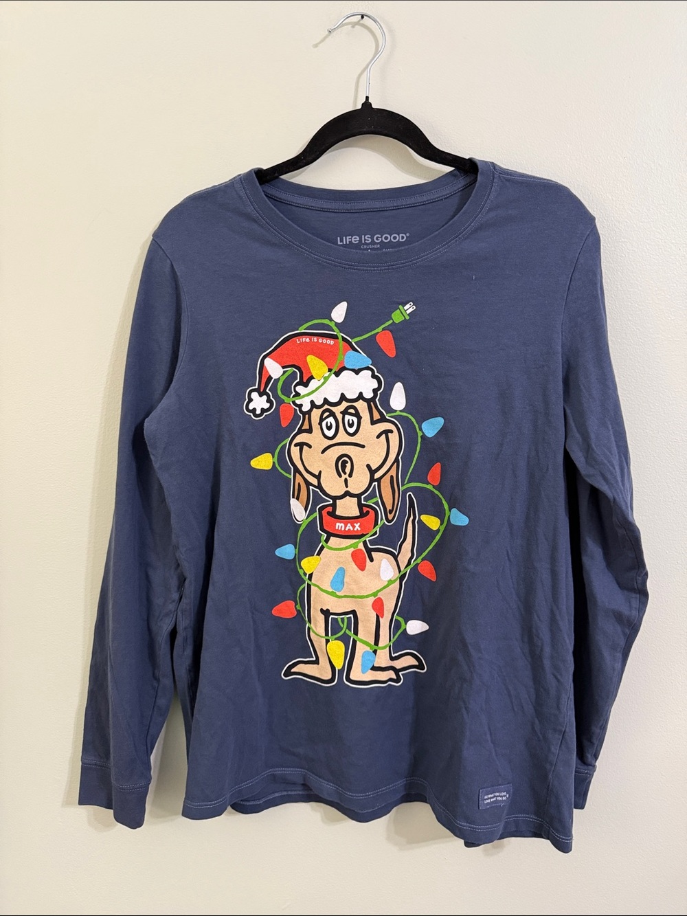 Life Is Good Navy Long-Sleeve Tee with Holiday Max Graphic